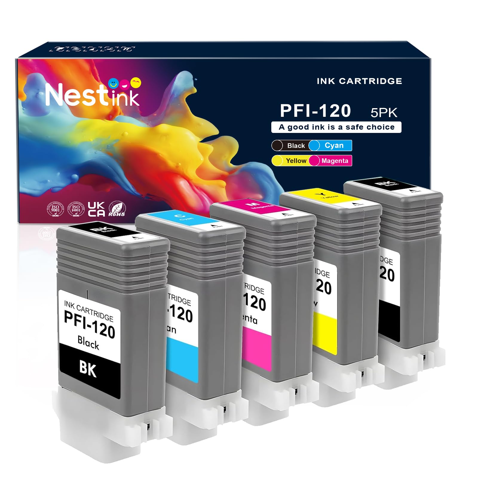 Cartouche d'encre compatible PFI-120 PFI120 pour Canon PFI120MBK PFI120BK PFI120C PFI120M PFI120Y Compatible avec Canon ImagePROGRAF TM-200 TM-205 TM-250 TM-300 TM-305 TM-350 TM-350 TM Imprimantes 355