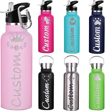 Personalized Water Bottles with Straw for Sports Custom Water Bottle Insulated with Name Engraved for Women Men12oz/26oz