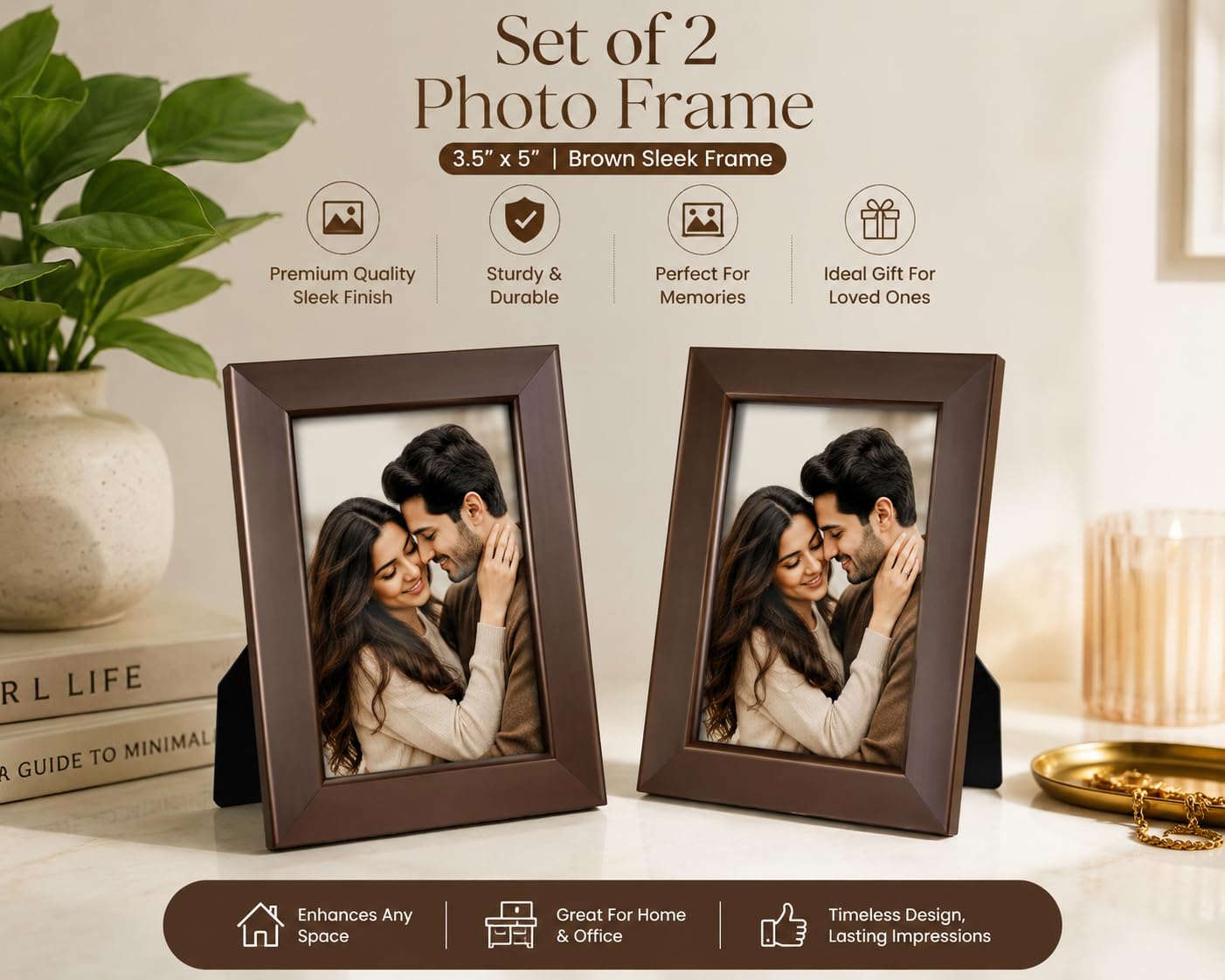 Brown Wood Photo Frames - Set of 2 -4