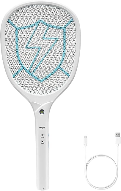 Faicuk Electric Fly Swatter Bug Zapper USB Rechargeable Mosquito Racket with 0.2W Light for Indoor & Outdoor (54 x 23cm)