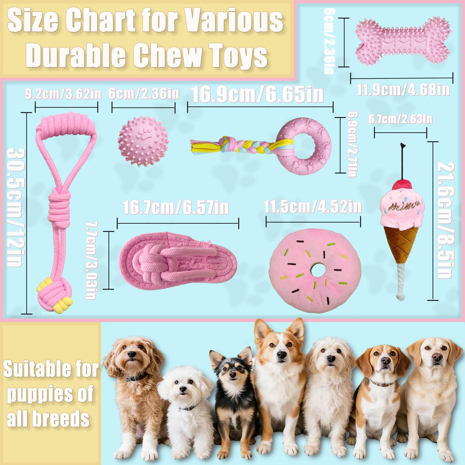 Hundespielzeug Kleine Hunde,7 Stück Rosa Hunde Quietschspielzeug, Kauspielzeug für Welpen, Seilspielzeug-Set für Welpen, geeignet für kleine und mittelgroße Hunde.