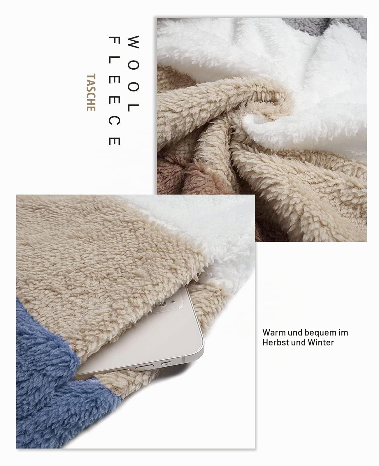 ABINGOO Damen Teddy Winterjacke Warm Kuscheljacke Übergangsjacke mit Kapuze | Reißverschluss, Farbblock, Herbst Winter Oversize Mantel, Flauschig Plüschjacke Fleecejacke mit Taschen