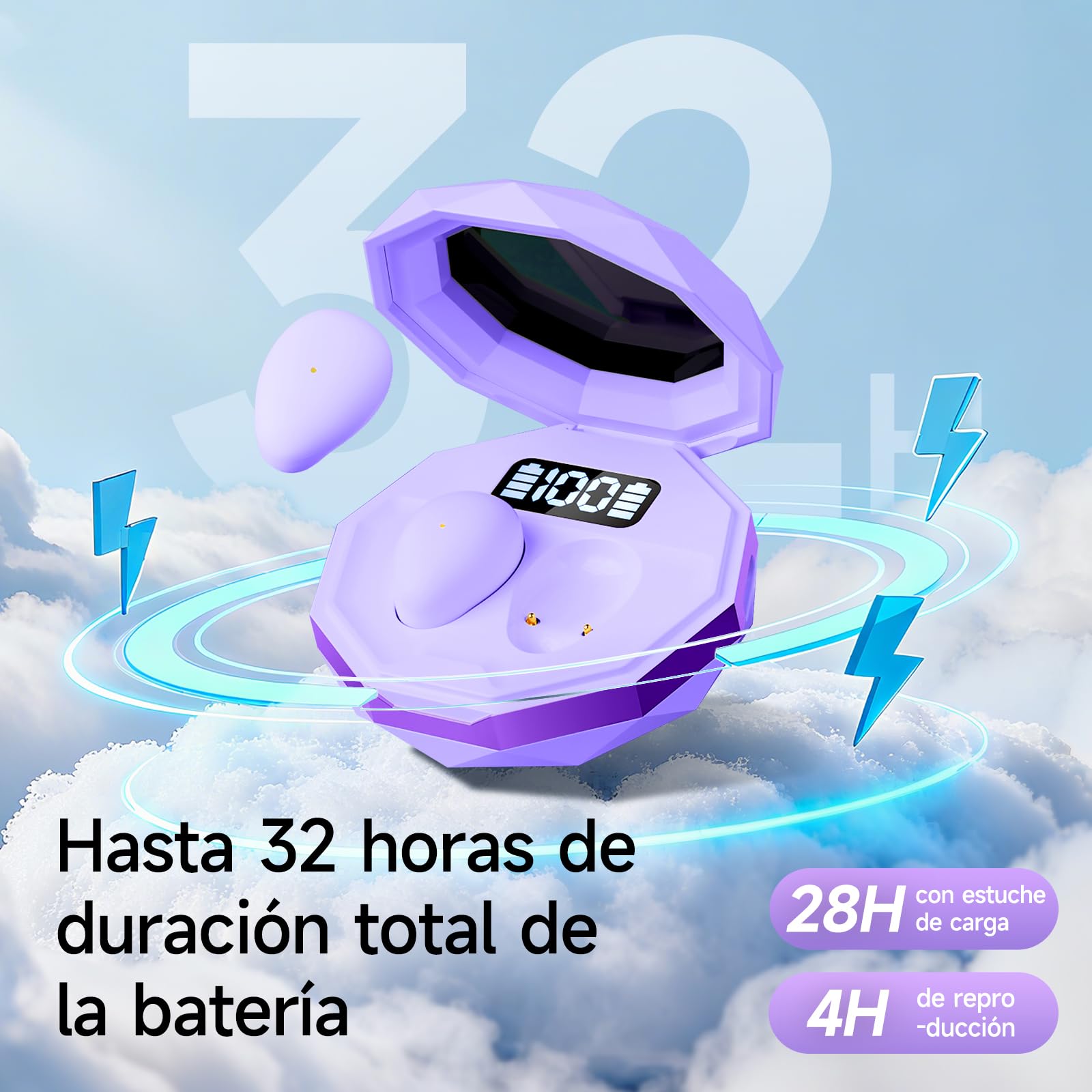 Auriculares para Dormir, Mini Auriculares para Dormir, inalámbricos Bluetooth 5.4, para Dormir de Lado, indicador de Potencia para Entrenar, Trabajar, Viajar(Morado) — view 7