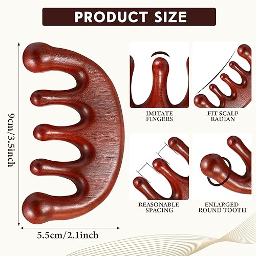 Miniatura 2 de Tanlade 2 piezas de peine de cuero cabelludo Gua Sha, herramienta masajeador de cuero cabelludo de sándalo, peine de masaje de dientes anchos,
