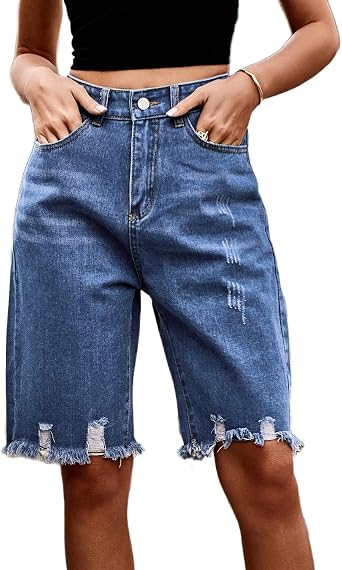 Sumleno Womens Jorts Y2k Baggy Jean Shorts Casual High Waist Straight Leg Long Denim Shorts Y2k Aesthetic Streetwear