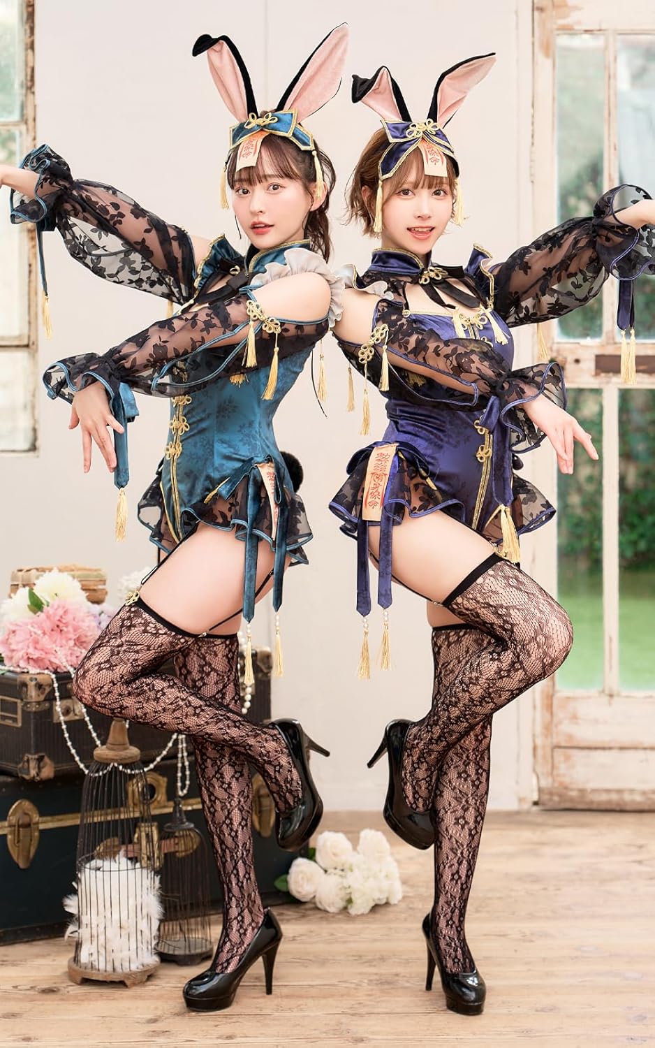 Malymoon] コスプレ キョンシー チャイナ バニー うさぎ うさ耳 青 緑