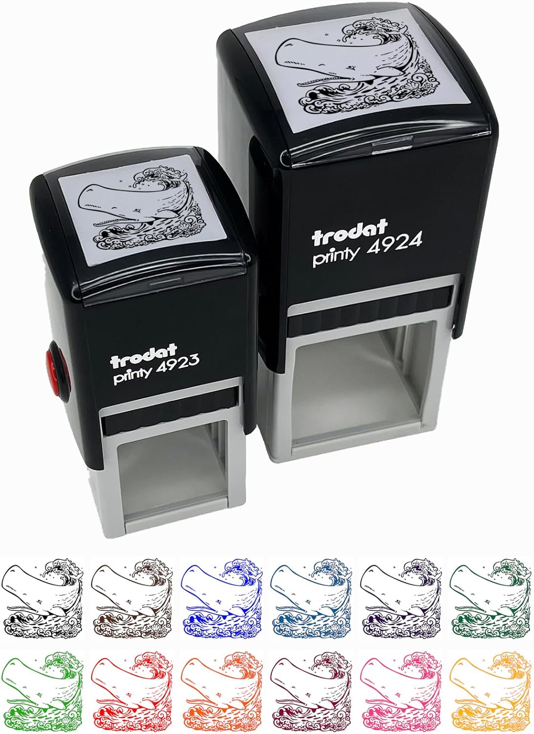 Sperm Whale on Ocean Waves Self-Inking Rubber Stamp Ink Stamper - 1-1/2 Inch Large - Blue Ink