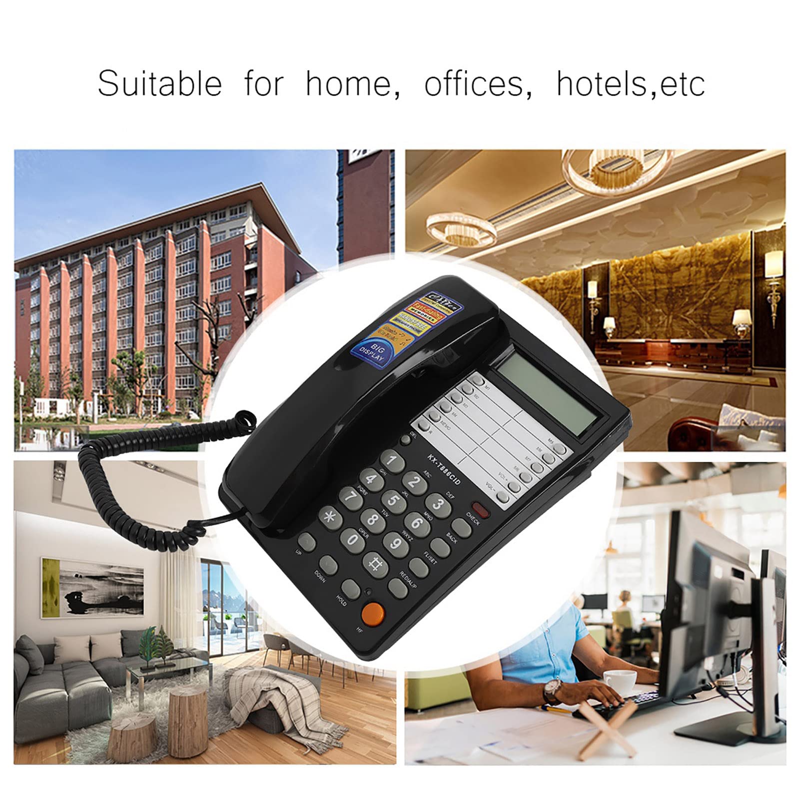 SYH&AQYE Telefono con Filo, DTMF/FSK Identificazione Automatica a Doppia modalità Telefono da Parete Desktop, Filtro Automatico delle Chiamate Visualizzazione della Data in Tempo Reale Telefono Fisso