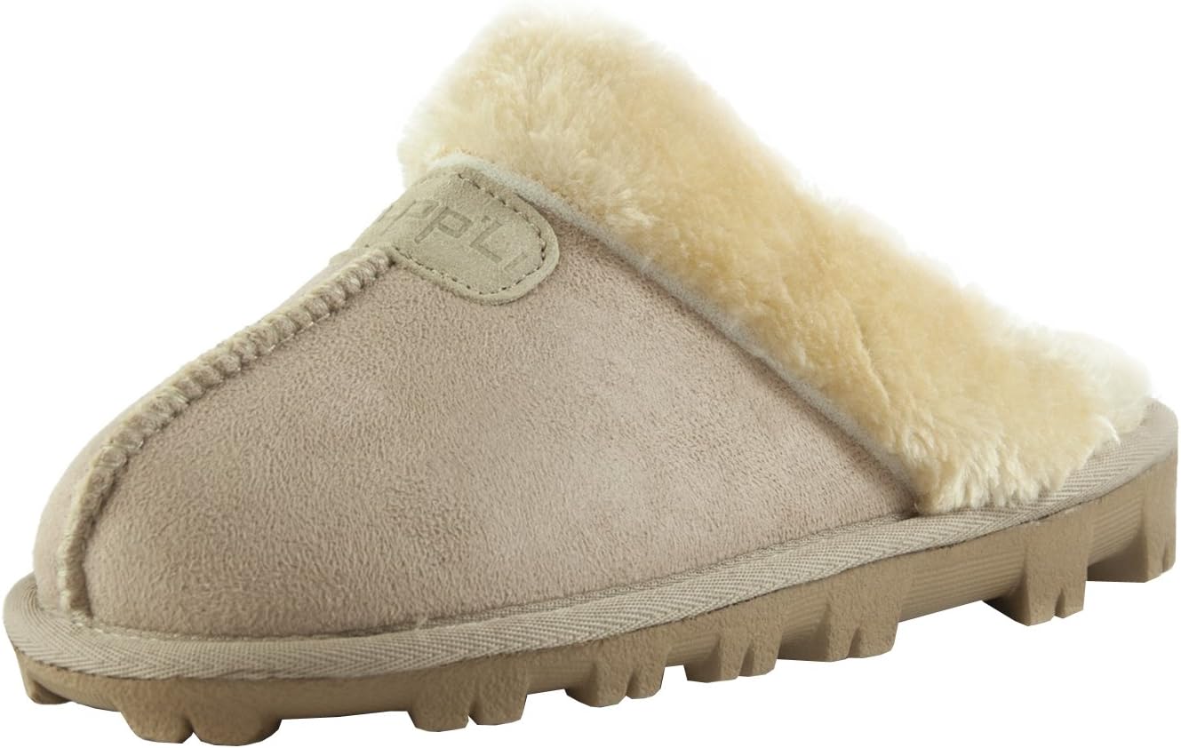 CLPP'LI Womens Slip on Faux Fur Warm Winter Mules Fluffy Suede Comfy Slippers