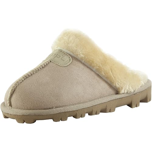 CLPP'LI Womens Slip on Faux Fur Warm Winter Mules Fluffy Suede Comfy Slippers