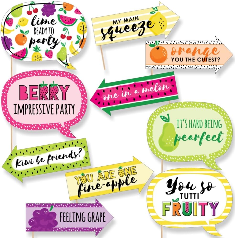 Big Dot of HappinessFunny Tutti Fruity - Frutti Summer Baby Shower or Birthday Party Photo Booth Props Kit - 10 Piece