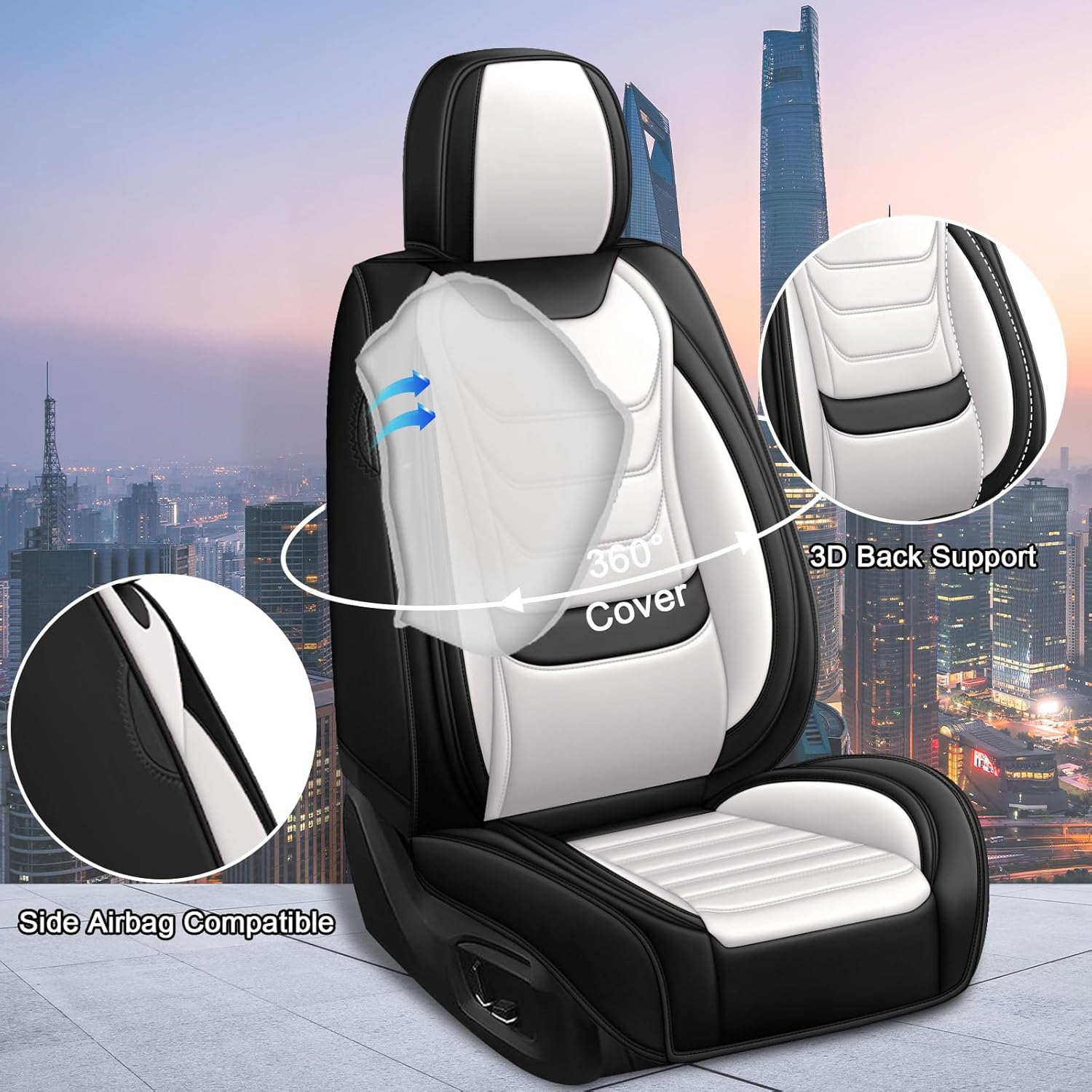 Seat Covers Fit for GMC Acadia 2007-2025, Waterproof & Easy-Clean Family Car Seat Covers Interior, Non-Slip, Airbag and Safety Seat Compatible, 5 Seats, Black White