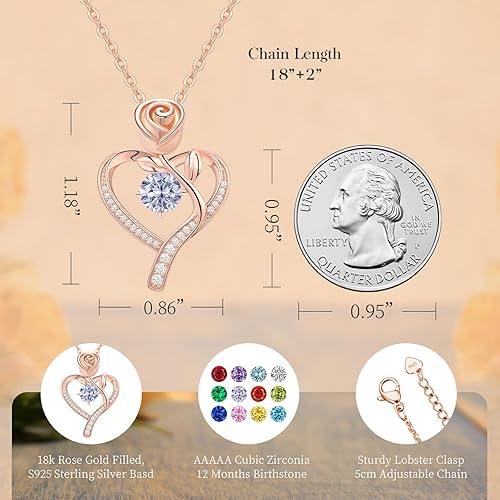 Miniatura 4 de Meeshi Collar de corazón de rosa para mujer, regalos de cumpleaños, collares de aniversario para esposa, regalo de joyería para mamá, cumpleaños,