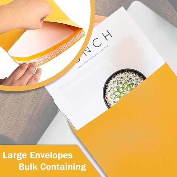 10x13 Catalog Envelopes Self Seal 100 Pack, Goefun 100GSM Paper Yellow Brown Manilla Envelopes with Peel and Seal Flap for Mailing, Organizing and Storage