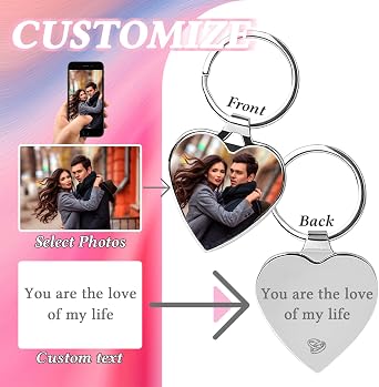 WBW Photo Keyring, Personalised Keyring Photo with Engraved Text