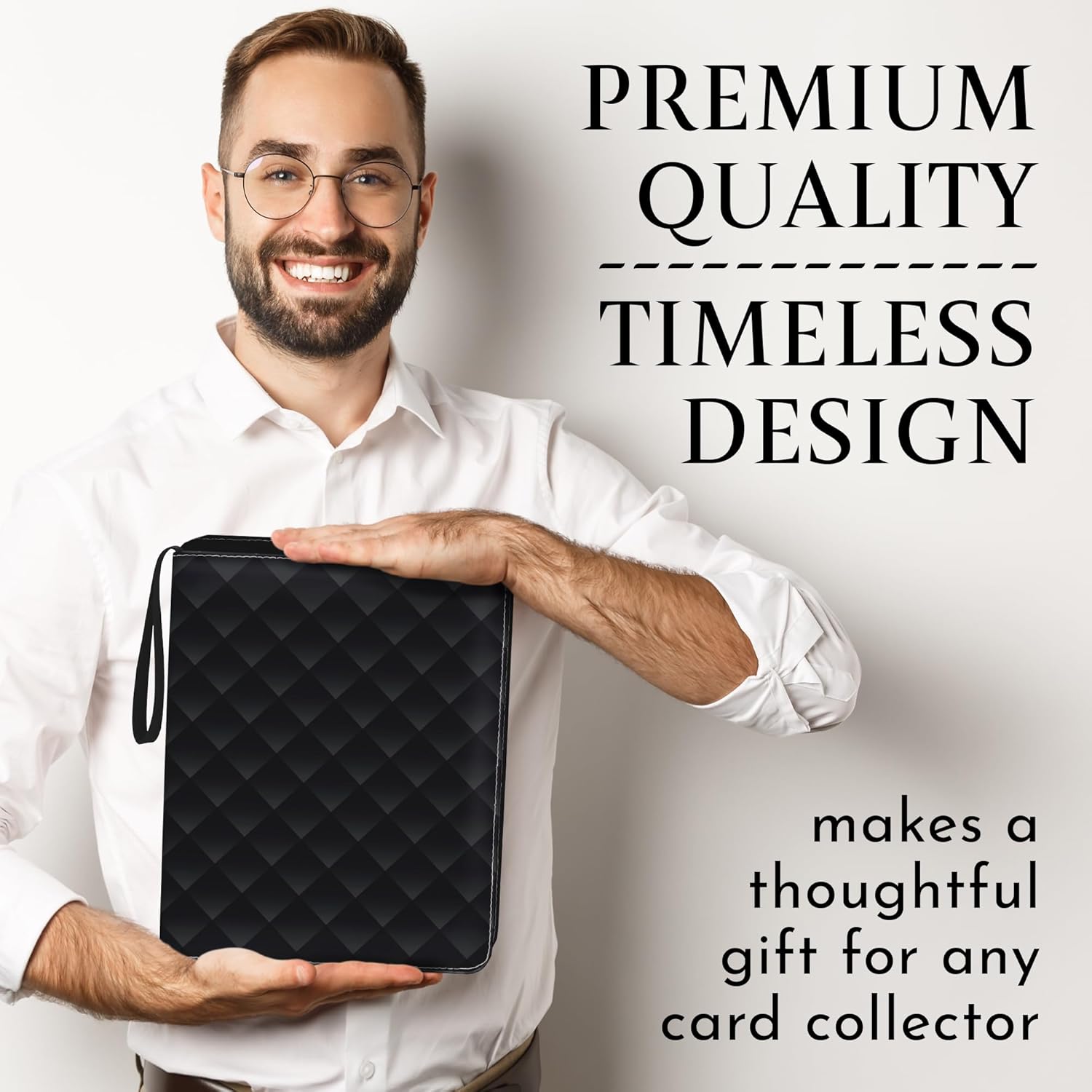 E&R CREATION Trading Card Binder, Premium 900 Capacity – 13" x 10.5" Black PU Leather Zipper Albun, 50 Double - Sided 9-pocket Sheets + Acrylic 35 pt Card Protectors.