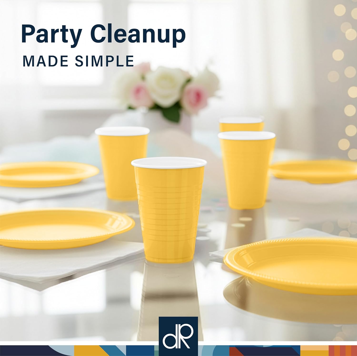 DecorRack Yellow Plastic Cups, 12 oz Disposable Cups, Reusable Party Supplies (40 Count) - Image 6