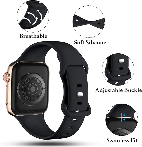 CeMiKa Compatible with Apple Watch Strap 41mm 40mm 38mm 42mm, Silicone Sport Band Replacement Straps Compatible with Apple Watch Series 11 10 9 8 7 6 5 4 3 2 1 SE SE3/iwatch Strap, Black - 4