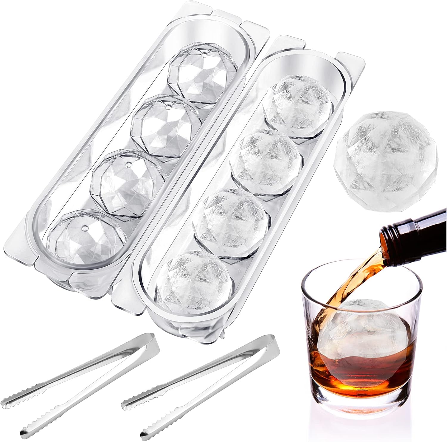 Meetory 2 Pack Whiskey Ice Cubes, 2 Inch Bourbon Ice Cube Molds for Cocktails