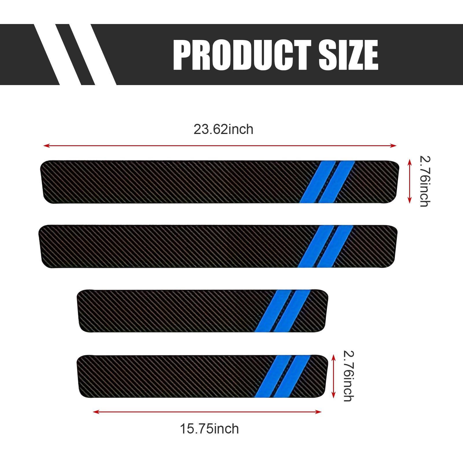 Polcatay 4 PCS Door Sill Protector, Carbon Fiber Leather Anti-Scratch Protective Sticker, Personalized Stripe Decoration for Door Entry Trunk, for Most Cars Trucks Self-Adhesive Decals (Blue)