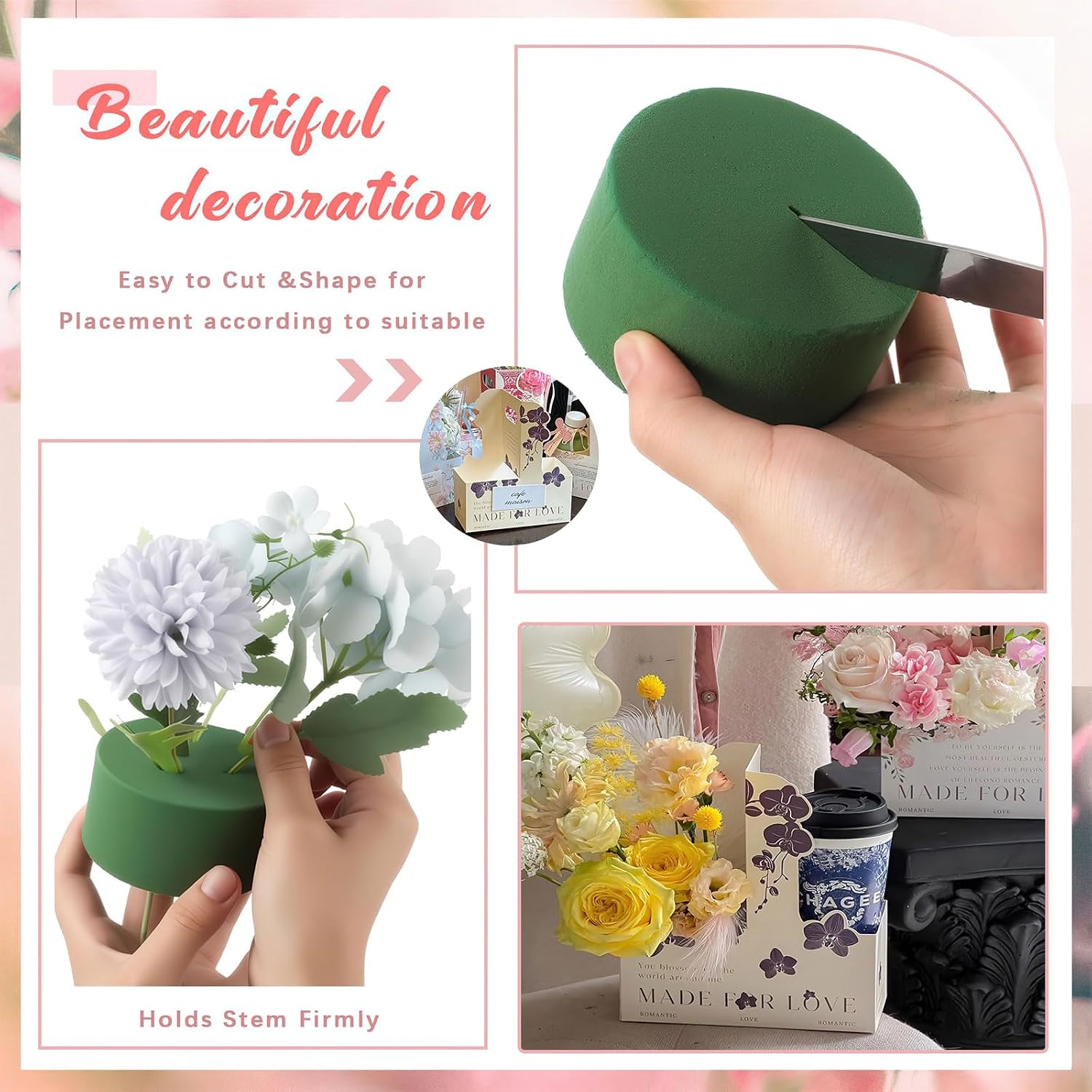 2 Cup Coffee Carrier with Handle,10 Pack Paper Cup Holder, Compartment Drink Carrier for Hot or Cold Drinks, Disposable Portable Cardboard Flowers Bouquet Holder Wrap Accessories(Beige) image 3