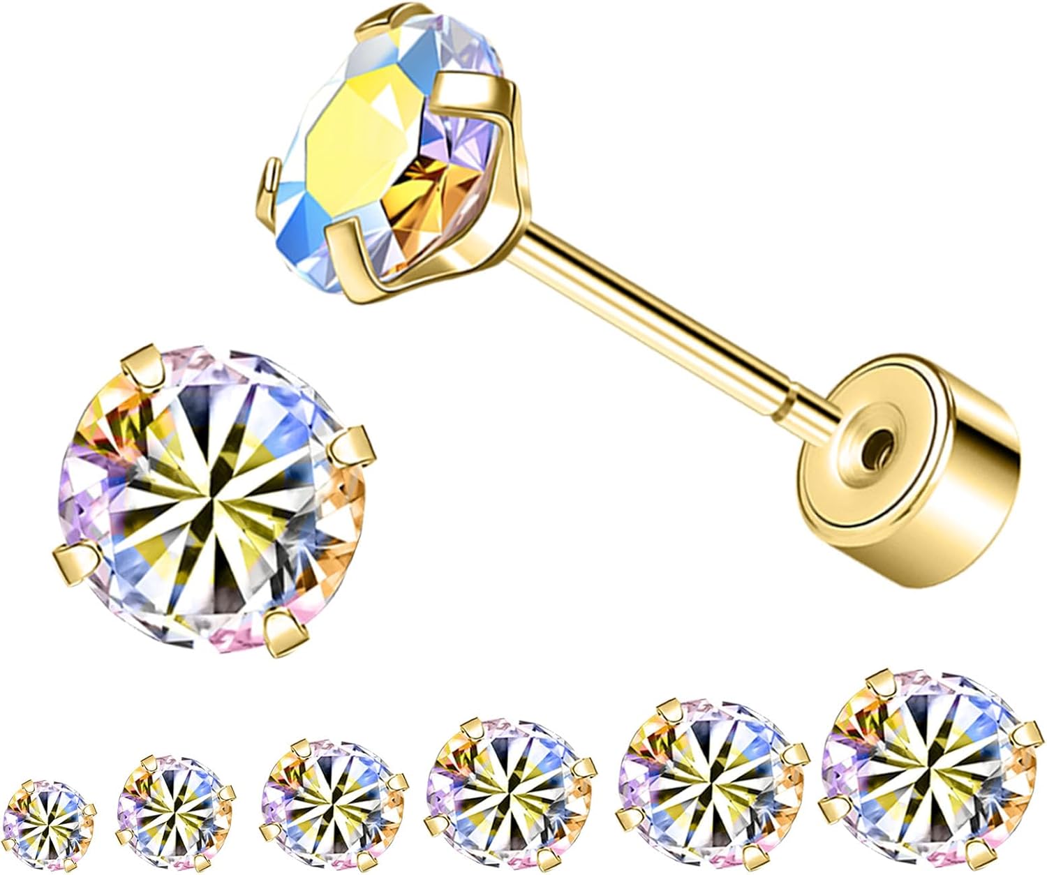 AOEDEJ 6 Pairs Cubic Zirconia Earrings Studs Gold Silver Stud Earrings Hypoallergenic Earrings for Women Stud Earrings for Women Cartilage Earring