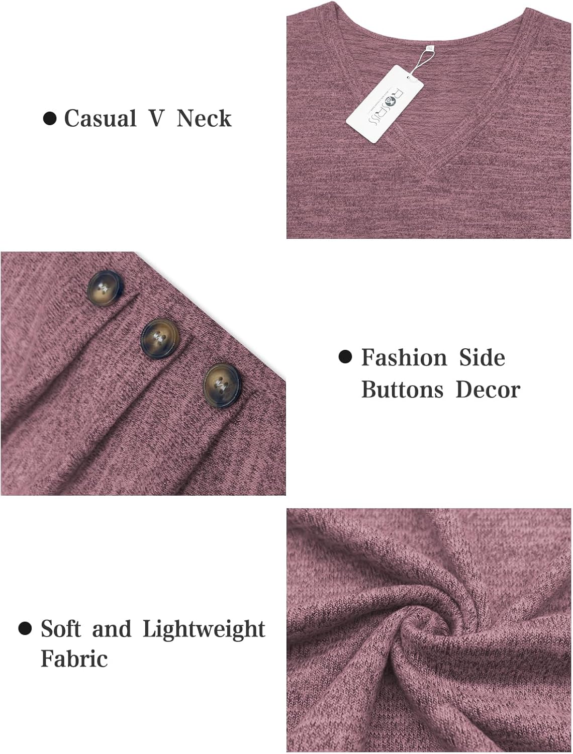 ROSRISS Plus-Size-Tops for Women Casual Long Sleeve Shirts Loose Fit V Neck Button Blouses Dressy Pullover Tunics XL-5XL - Image 4