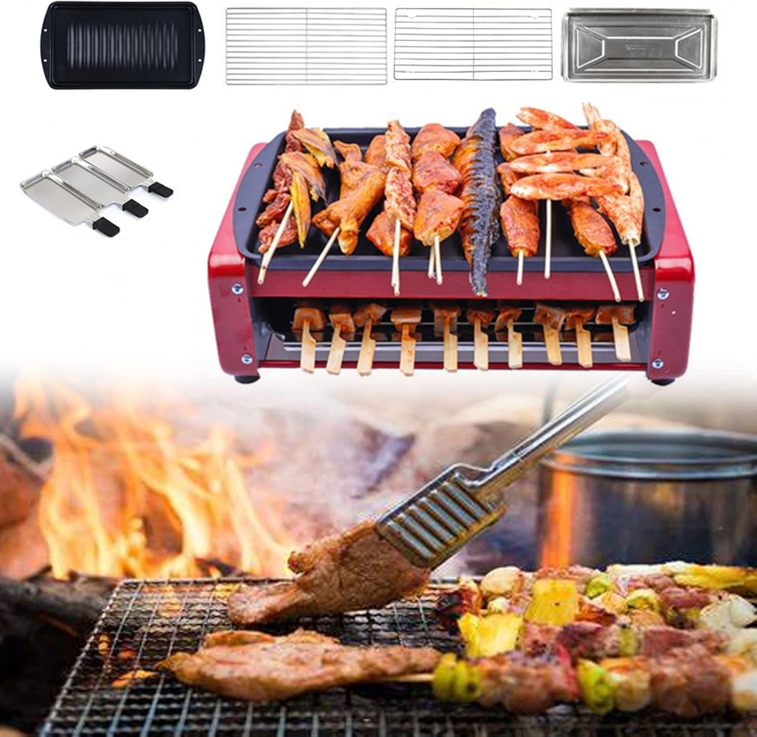 Amazon.com: Health BBQ Grill Electric Double Layer with Adjustable ...