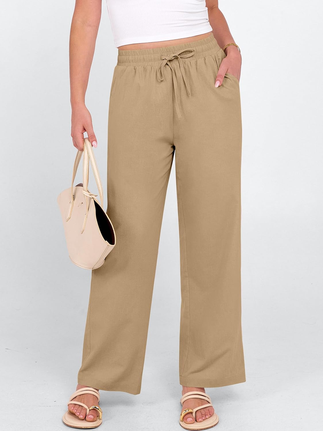 ANRABESS Womens Casual Pants Summer High Waist Drawstring Loose Fit 2026 Beach Lightweight Comfy Lounge Trousers with Pockets - Image 2