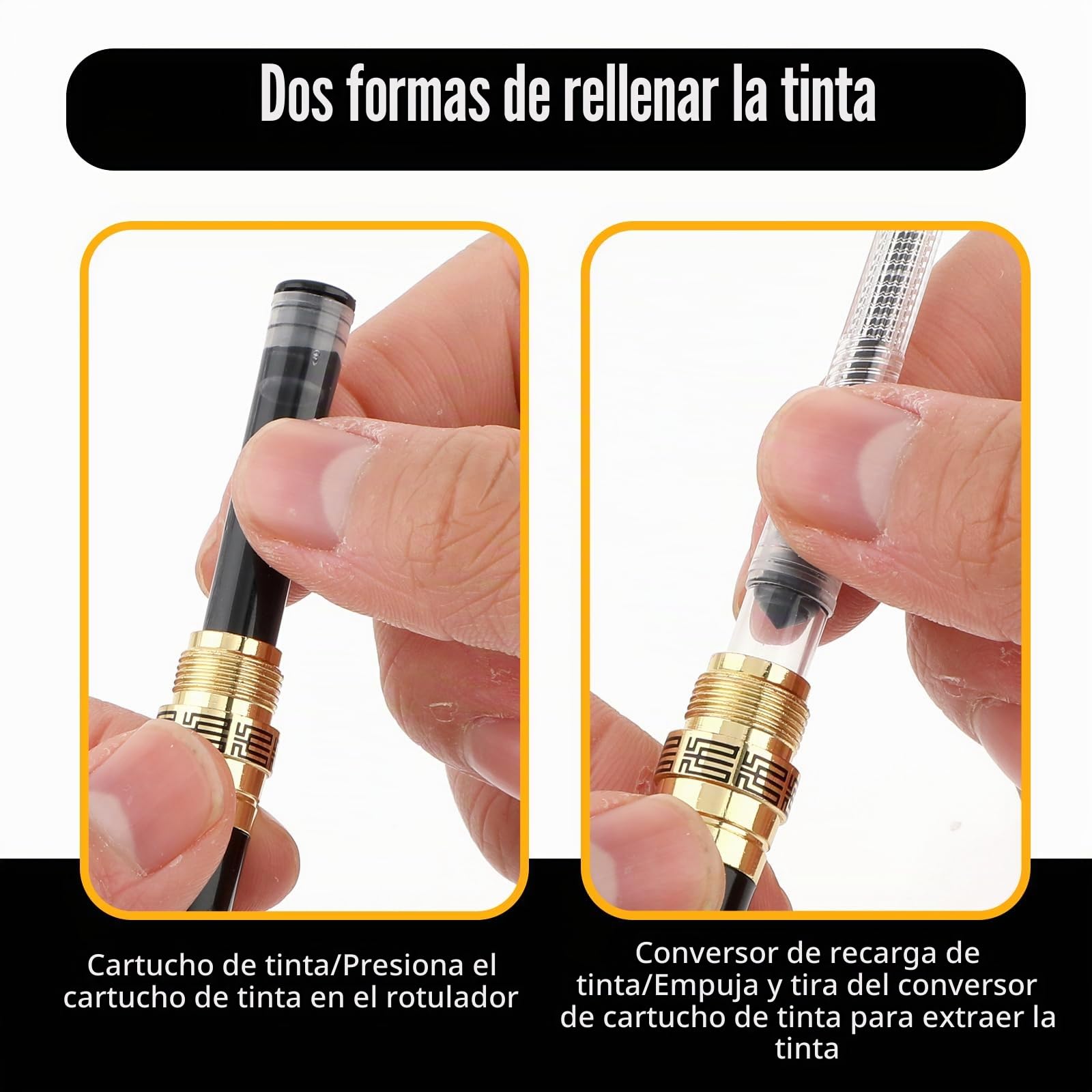 JIEYAO Juego de plumas estilográficas de metal, pluma estilográfica de punta fina de 0,5 mm, con 10 cartuchos de tinta de 2,6 mm y convertidor de recarga de tinta, bolígrafos de caligrafía de