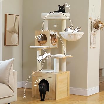 PAWZ Road Wood Cat Tree Tower 146cm with Litter Box Enclosure Large
