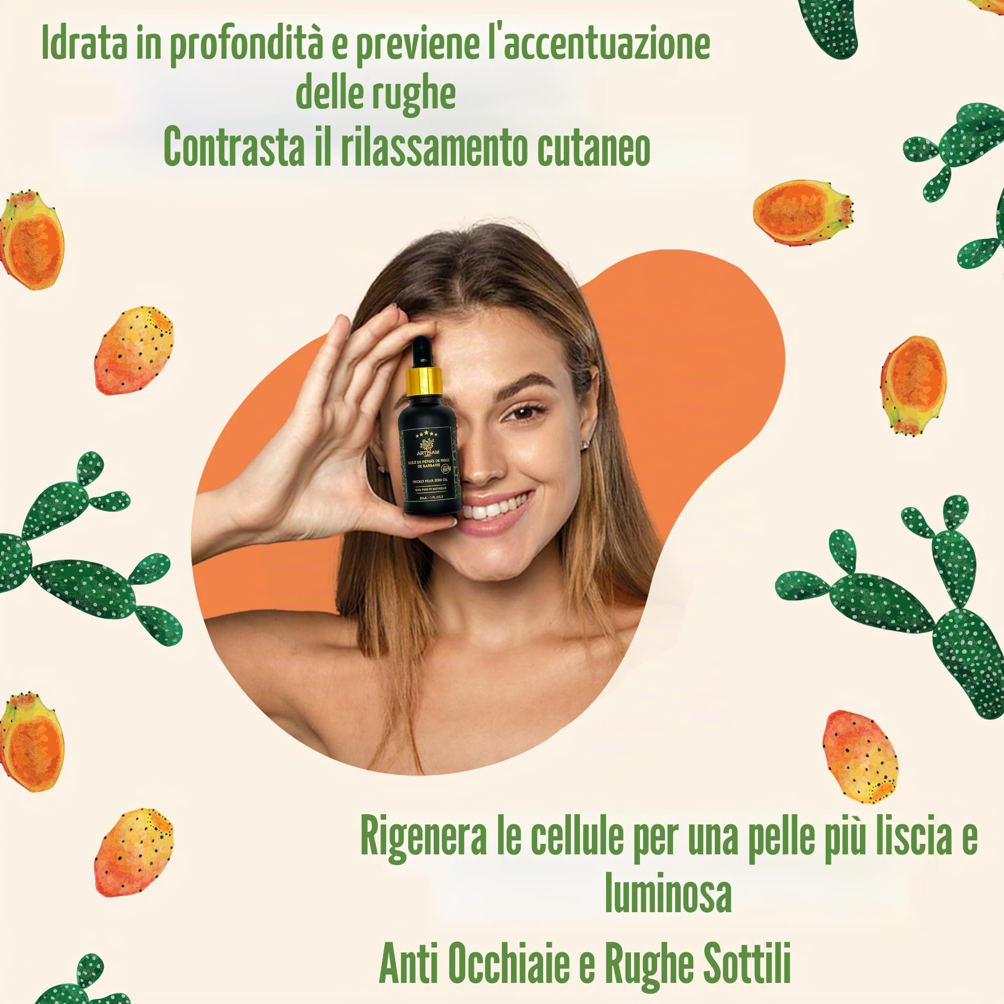 Miglior olio antietà biologico di semi di fico d'india │ Il migliore trattamento contro rughe e occhiaie │ Spremuto a freddo, certificato 100% biologico puro │ Extra vergine vegano