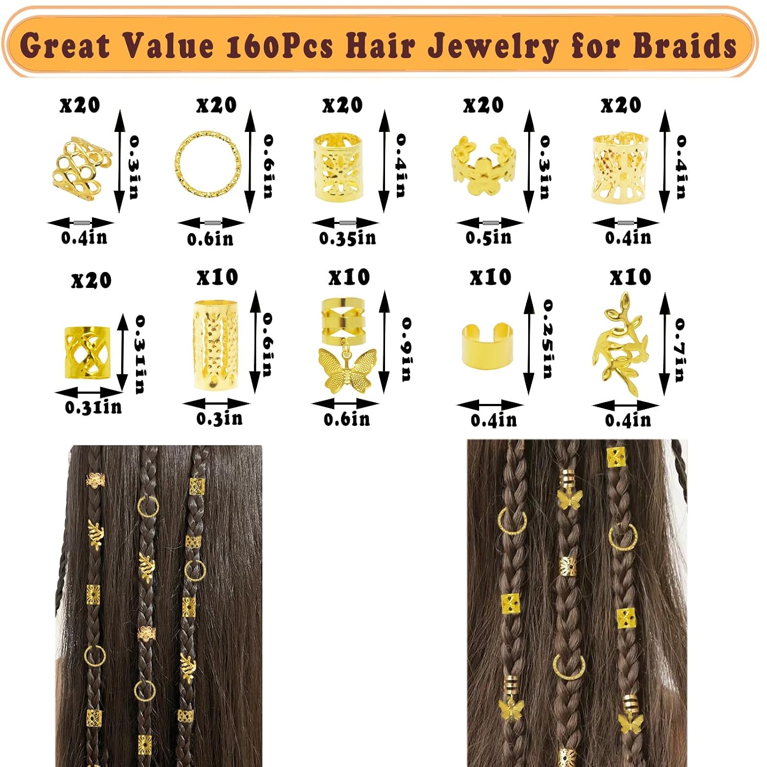 JUCCPUL 160 Pcs Hair Jewelry for Braids Accessories Loc Jewelry for Hair Dreadlock, Gold Hair Clips for Women, Hair Accessories image 3