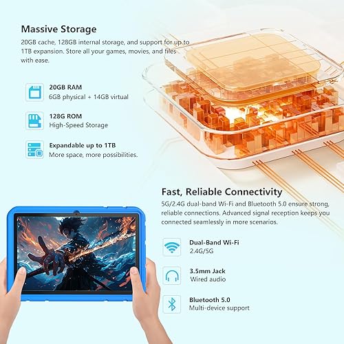 Miniatura 5 de NRKDUBQ 2025 Última Tablet de 10.1 Pulgadas para Niños Android 15 con Estuche Protector EVA Tablets para Niños con 20GB RAM 128GB Almacenamiento