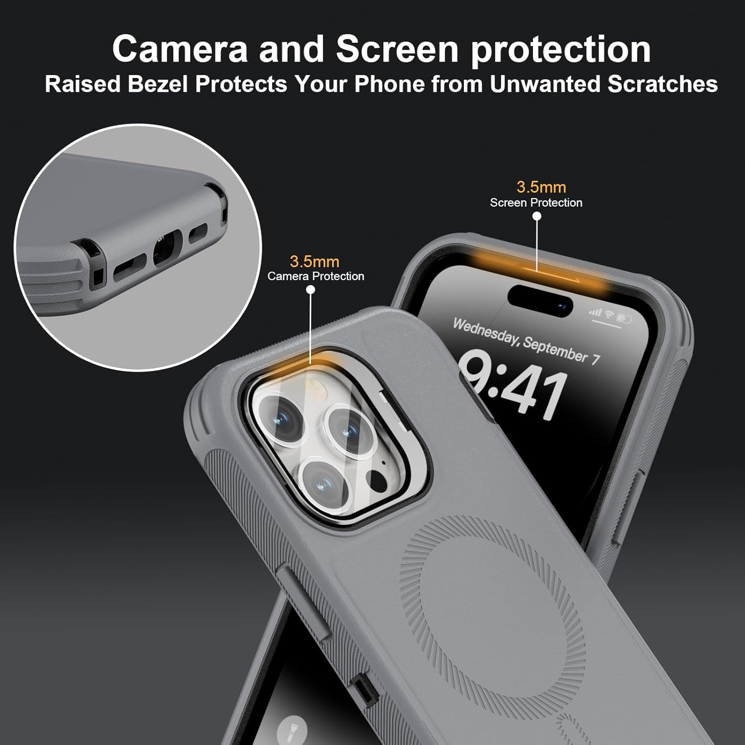 Follaroma for iPhone 14 Pro Max Case with Stand & Built-in Camera Cover, MagSafe Compatible, Heavy-Duty Shockproof Protection, Magnetic & Rugged Phone Cover for iPhone 14 Pro Max 6.7'', Grey