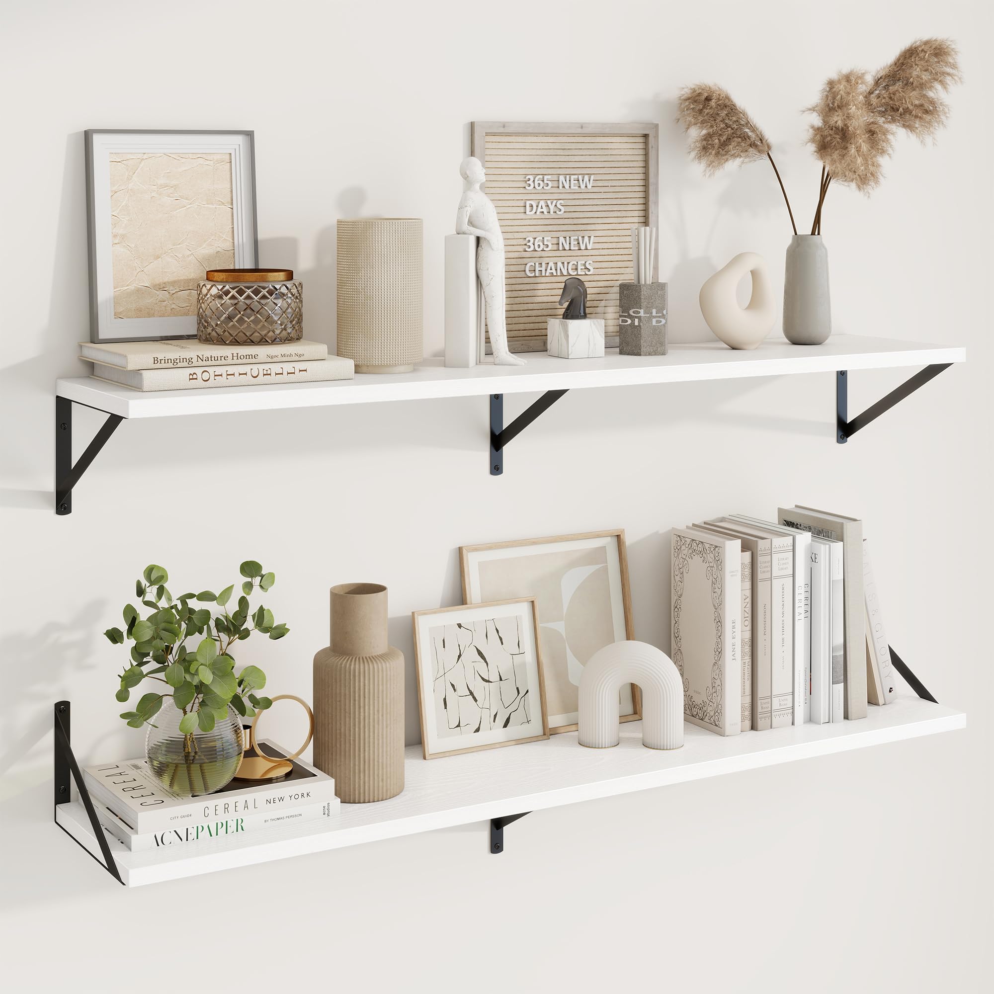 Photo 1 of ** minor damage and is missing screws**Axeman 48 Inch Floating Shelves | 10 Inch Deep White Wall Shelves Set of 2 | 48" W x 10" D White Wood Floating Shelves for Living Room Bathroom Kitchen