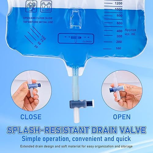 Miniatura 4 de Bolsas para catéter, bolsas de orina de 67.6 fl oz para hombres, bolsa de drenaje urinario con cámara antirreflujo mejorada, tubo de drenaje grueso
