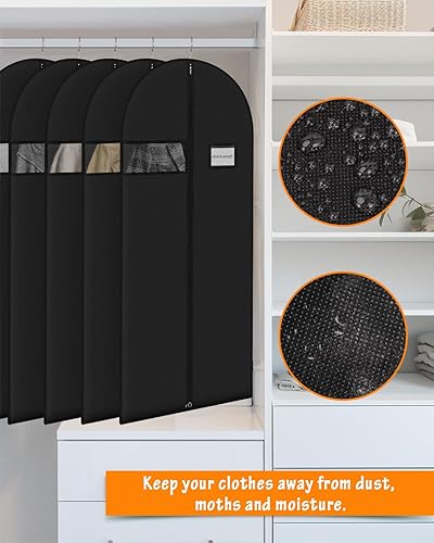 Miniatura 6 de Bolsas de ropa para colgar ropa (8 paquetes, 43 pulgadas), bolsas de traje negras para almacenamiento en armario y viajes, con ventana transparente