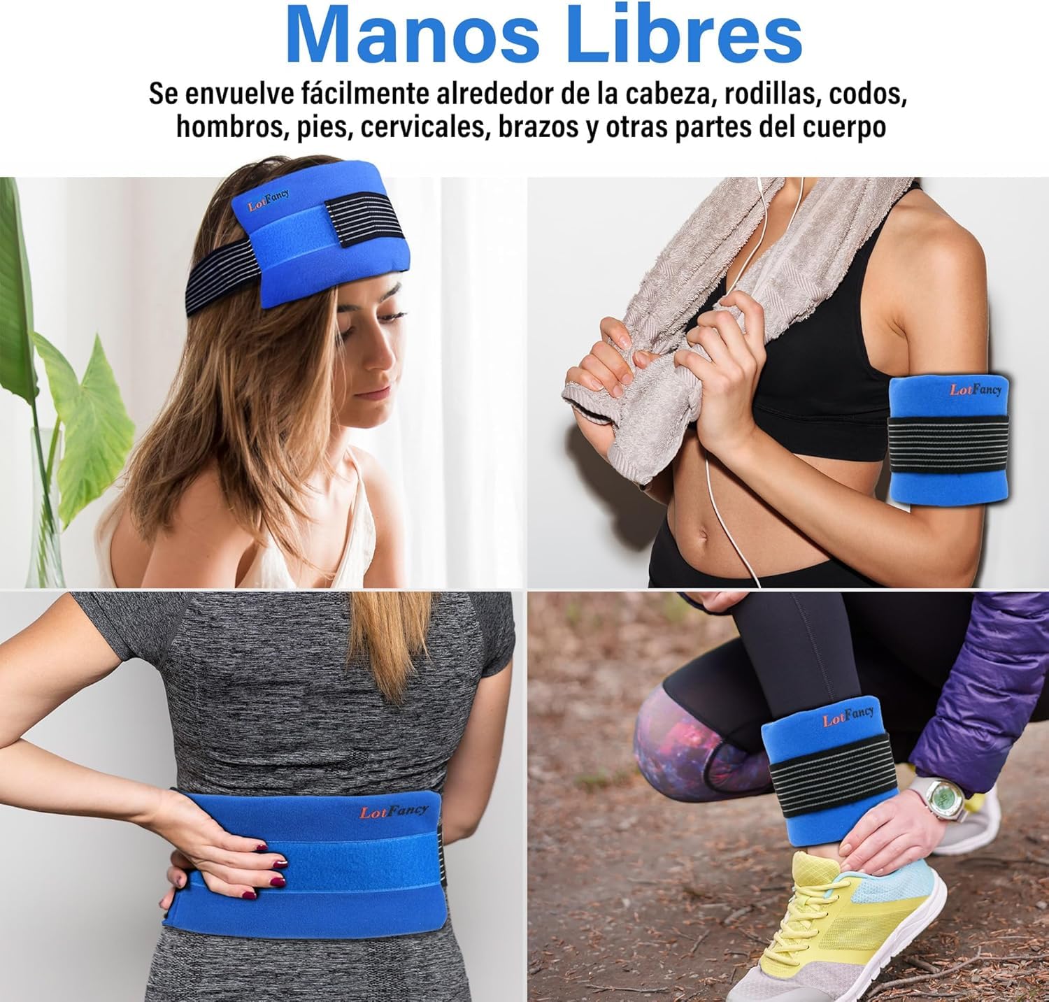 LotFancy 2Pcs Bolsas de Gel Frío o Calor Reutilizables con Banda Elástica, Bolsas Gel Frio Calor Congelador y Microondas para Lesiones Rodilla Codo Cuello Recuperación Muscular Terapias, 27x12cm