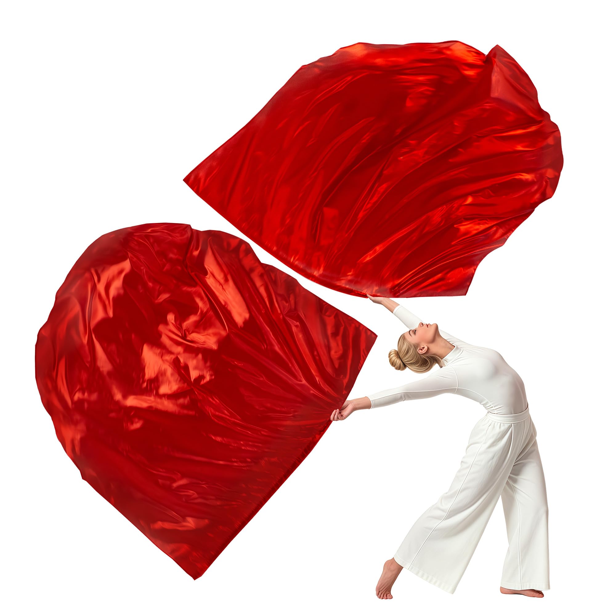 Worship Flags Church Ministry Praise Celebration Dance Metallic Banners with Rod Red
