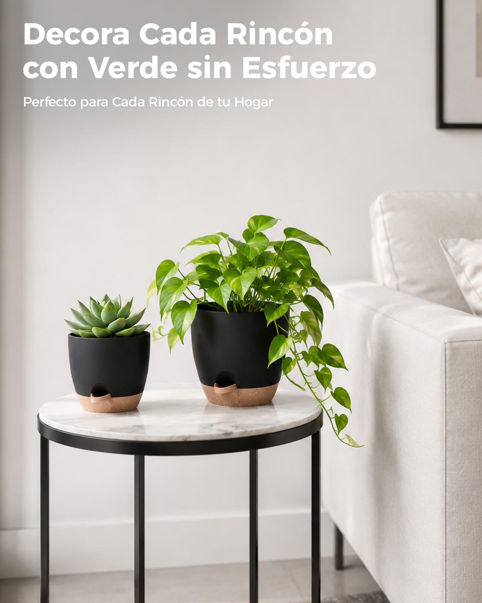 Bamworld Macetas Autorriego de Interior, Tiesto de Plástico con Base Integrada, Pack de 6 (20/18/17/15/14/13 cm), para Cocina, Balcón, Jardín y Vivero Interior macetas Negro