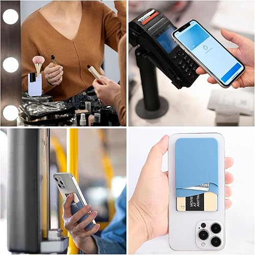 Miniatura 6 de Cartera para teléfono adhesiva, paquete de 5 tarjeteros para la parte posterior de la funda del teléfono, soporte adhesivo de silicona para tarjetas
