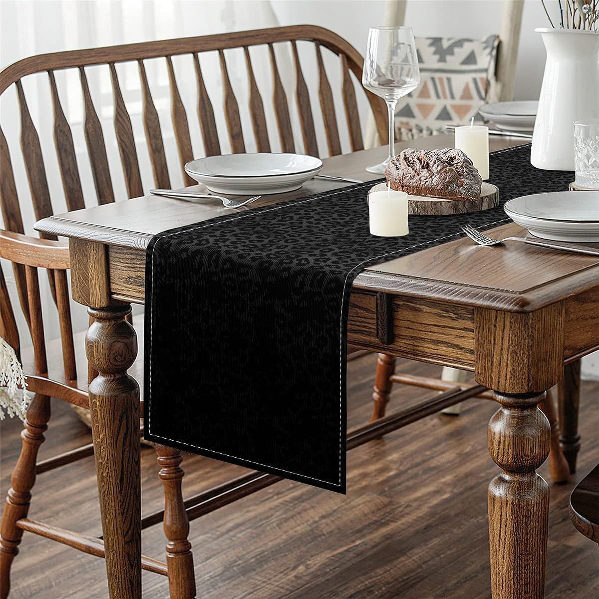 Feelyou Black Leopard Print Table Runner, 13"x 71" Kids Cheetah Texture Print Table Runners for Table Dresser Runner Safari Animal for Dinning Kitchen Party Holidays Home Decor （No Real Fur）