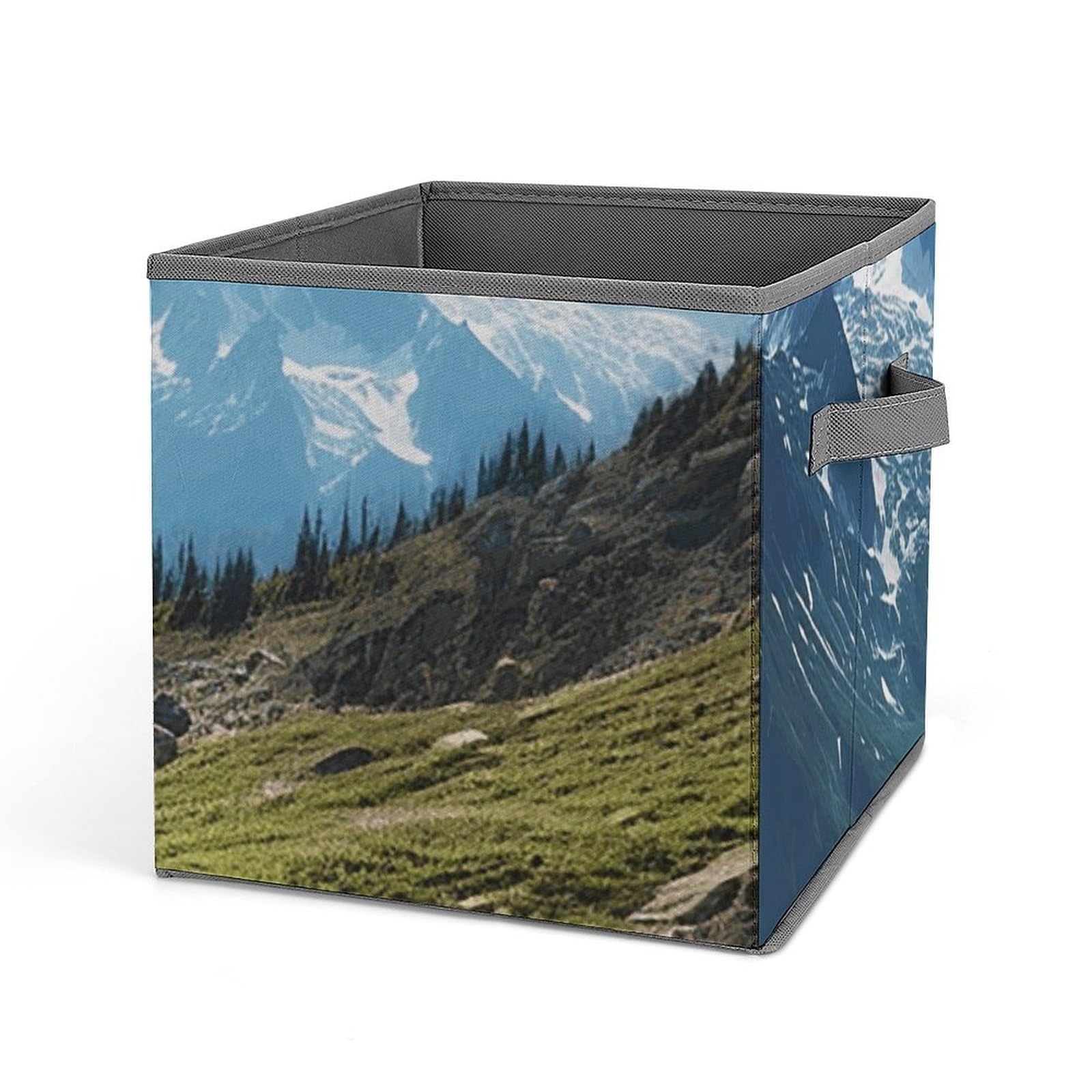 DWVTSLH Mountains Cube Storage Bins with Handle, Foldable Storage Cubes, 11 Inch Large Storage Baskets, Washable Fabric Closet Organizer for Shelves, Decorative Clothes Storage Boxes
