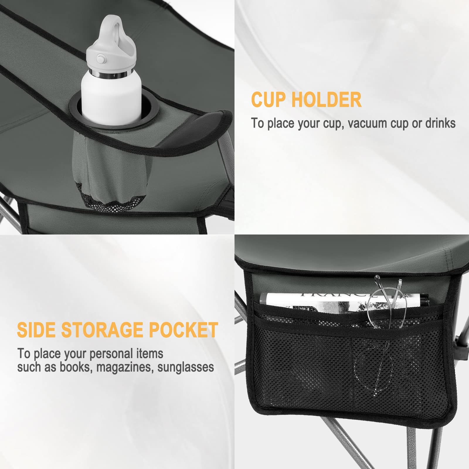 WOLTU Chaise de Camping Pliante, Fauteuil de Pêche avec Repose-Pied et Appui-tête Amovible, Sac de Transport, pour Activités en Plein Air, Gris
