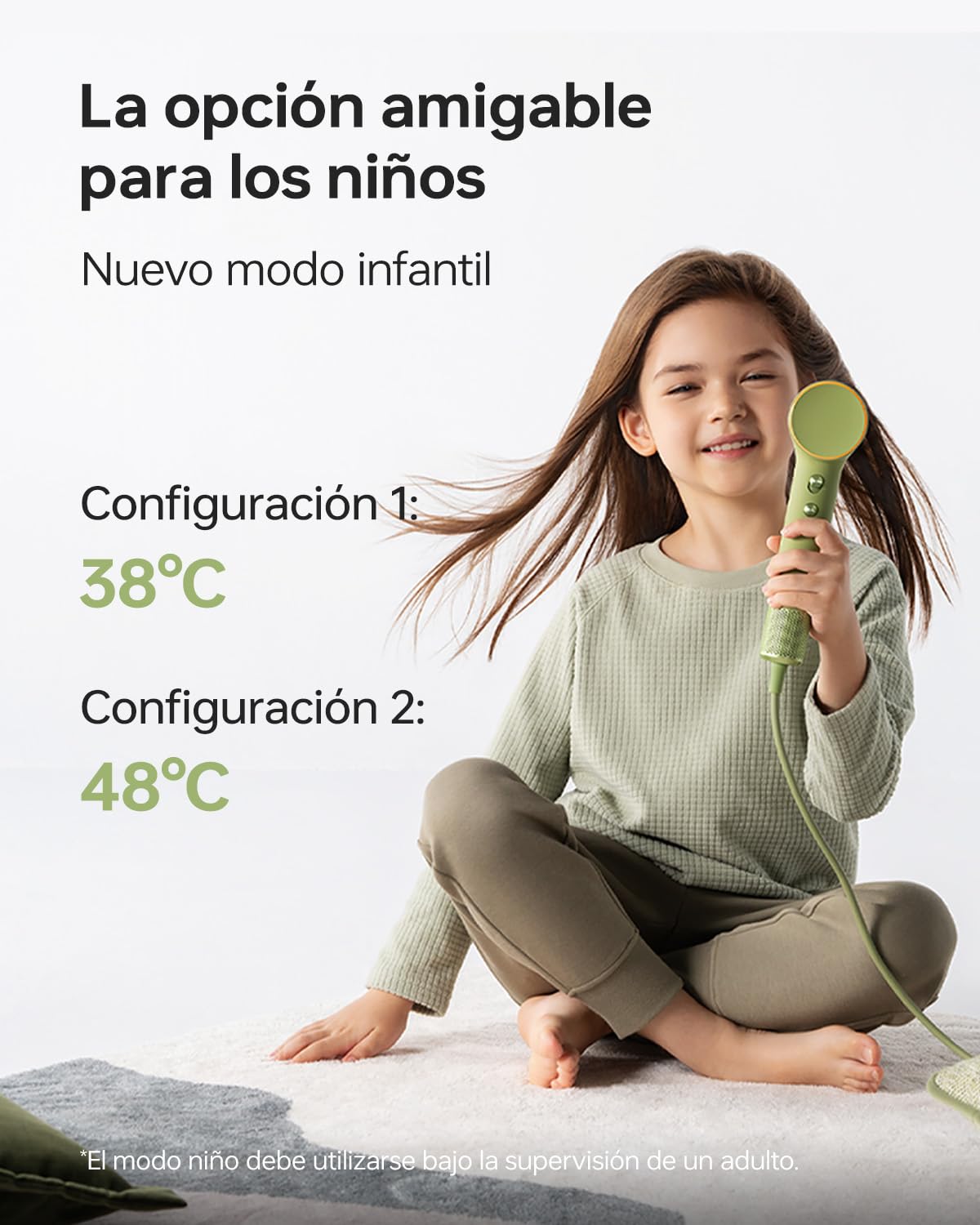 Laifen Mini Secador de Pelo de Viaje con Bolsa, 110 000 rpm, 299g, Verde | 110.000 rpm, Secador de Viaje Iónico, 200 Millones de Iones Negativos, 61 dB, Incluye Funda Protectora