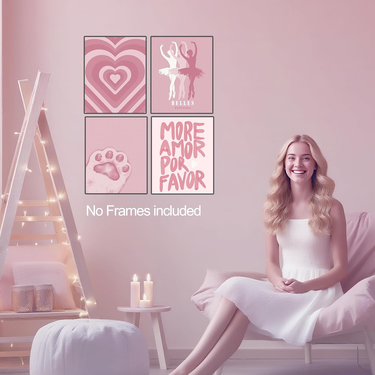 Forest Charger Coquette Pink Theme Wall Art Decor Posters, Pink Room Bedroom Bathroom Dorm Wall Art Decor Aesthetic for College Teen Girls Gifts, Cute Heart Ballerina Cat Paw Design Wall Decor, 8x10 Inch Set of 4 Pcs Pictures(UNFRAMED) image 5