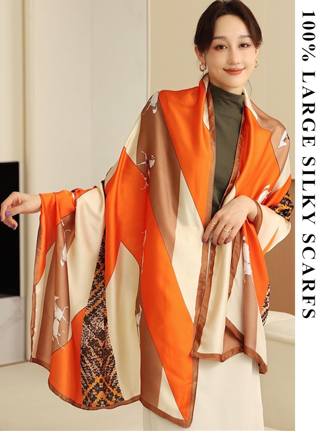 Large Shawl Scarf For Women Lightweight Wraps Silky Headscarf Long Sunscreen Scarfs - Image 3