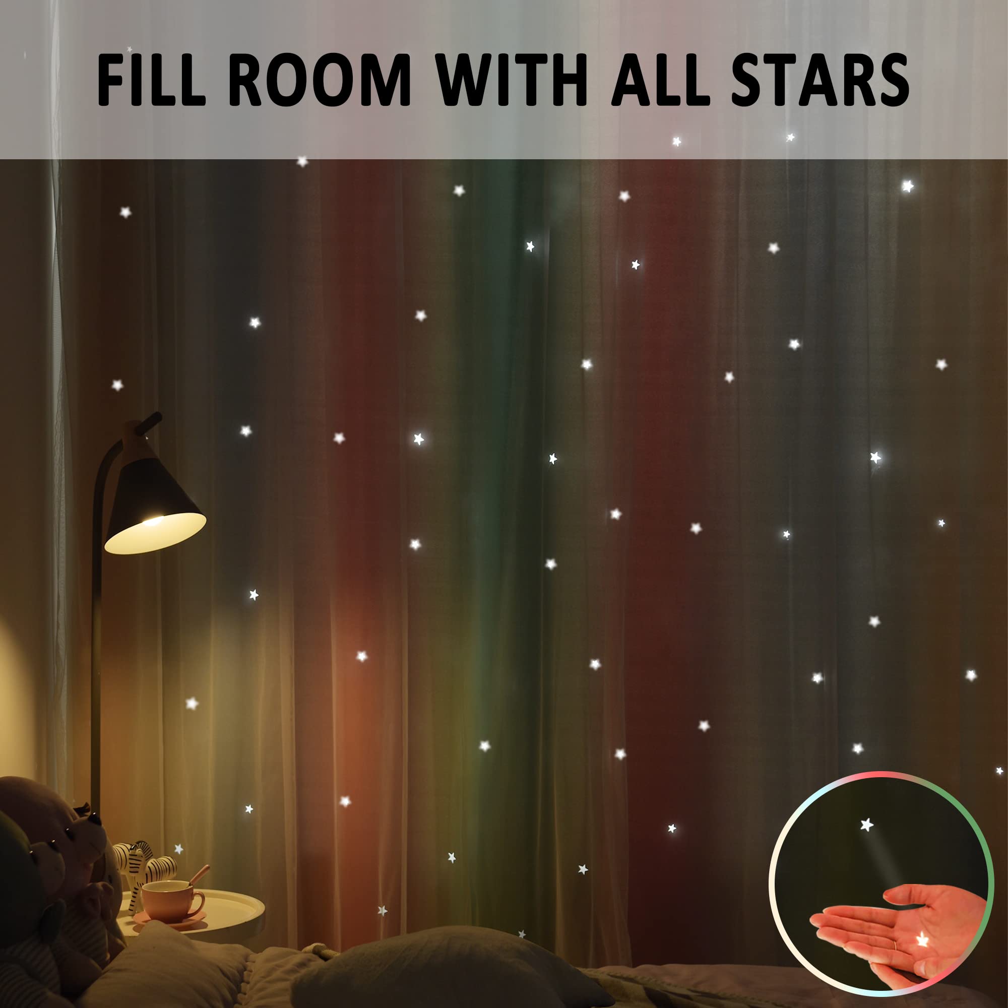 Cortinas de dormitorio infantil con diseño de estrella arcoíris – Cortinas de 2 capas con aislamiento térmico para sala de estar, beige/azul, 52 pulgadas de ancho x 84 pulgadas de largo, 2