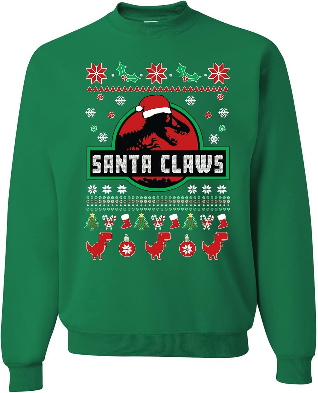 wild custom apparel Jurasic Santa Claws Ugly Christmas Sweater Crewneck Sweatshirt